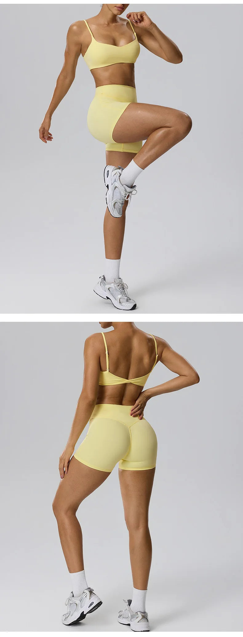 RAVGYM Set 3 en 1 — Sujetador Deportivo + Shorts + Leggings Peach Hip