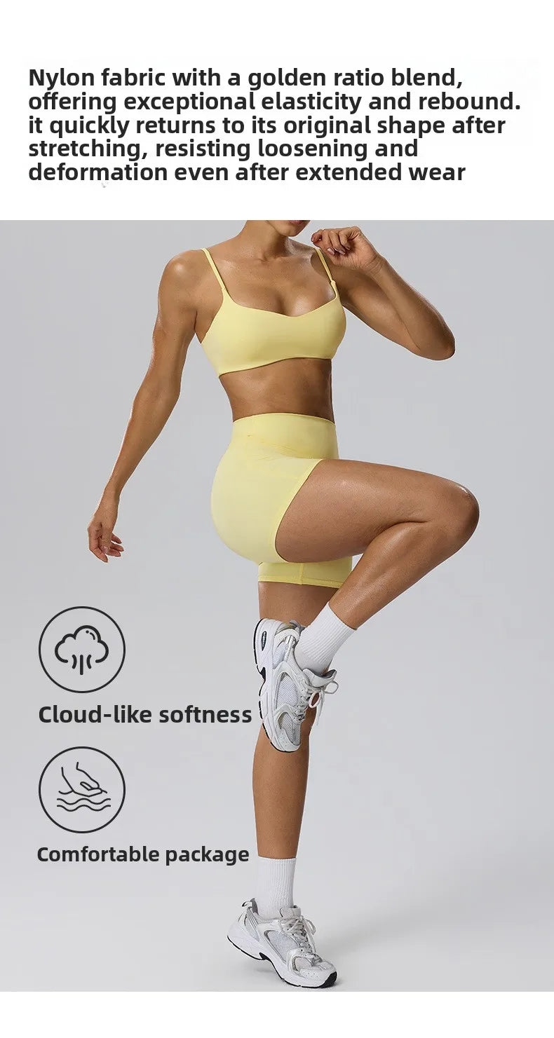 RAVGYM Set 3 en 1 — Sujetador Deportivo + Shorts + Leggings Peach Hip