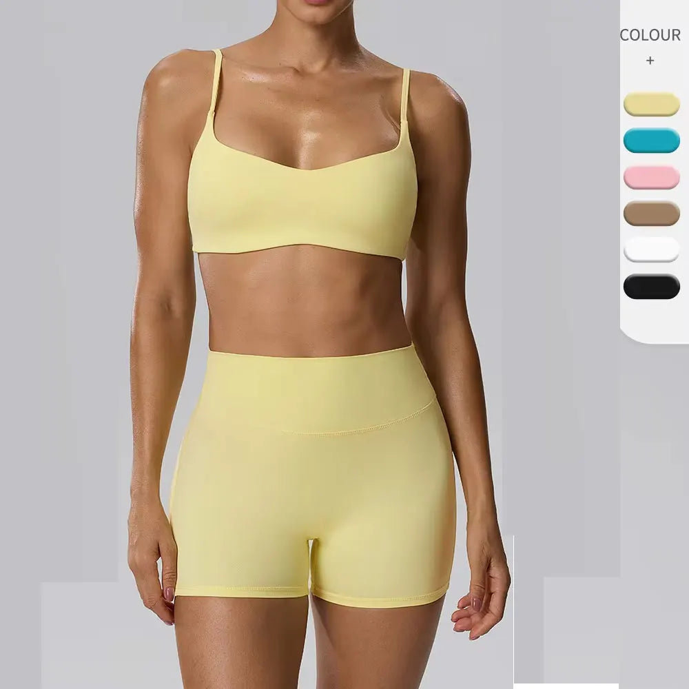 RAVGYM Set 3 en 1 — Sujetador Deportivo + Shorts + Leggings Peach Hip