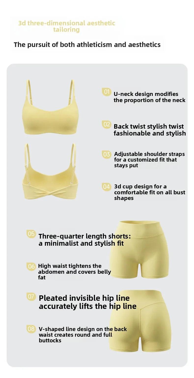 RAVGYM Set 3 en 1 — Sujetador Deportivo + Shorts + Leggings Peach Hip
