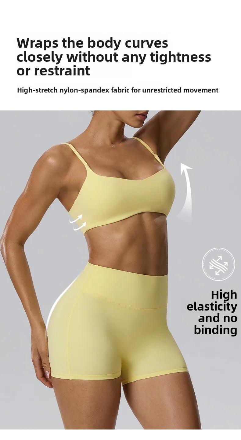 RAVGYM Set 3 en 1 — Sujetador Deportivo + Shorts + Leggings Peach Hip