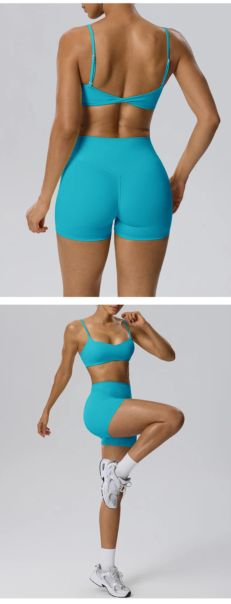 RAVGYM Set 3 en 1 — Sujetador Deportivo + Shorts + Leggings Peach Hip
