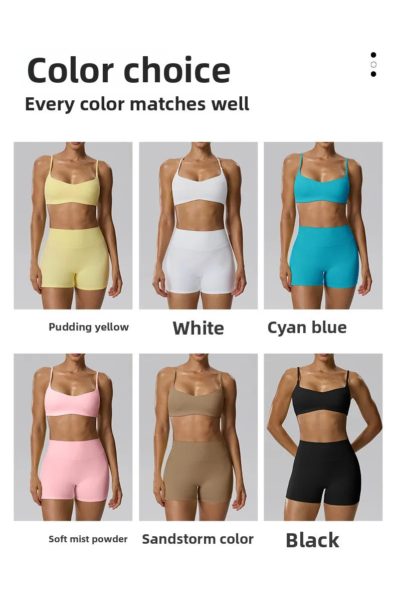 RAVGYM Set 3 en 1 — Sujetador Deportivo + Shorts + Leggings Peach Hip