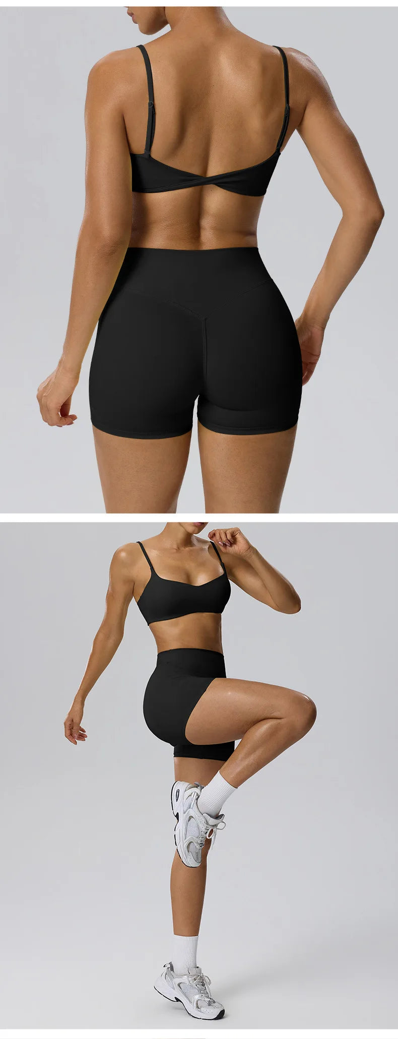 RAVGYM Set 3 en 1 — Sujetador Deportivo + Shorts + Leggings Peach Hip