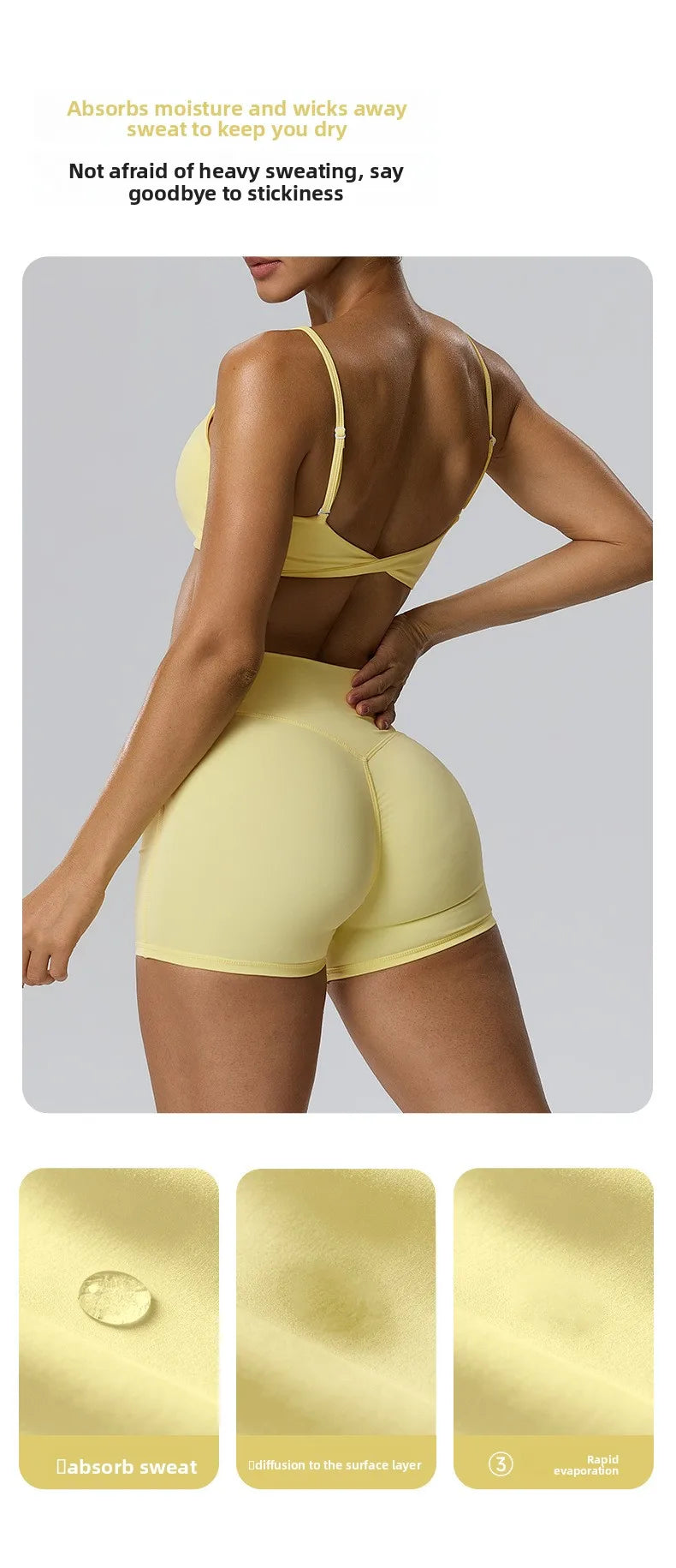 RAVGYM Set 3 en 1 — Sujetador Deportivo + Shorts + Leggings Peach Hip