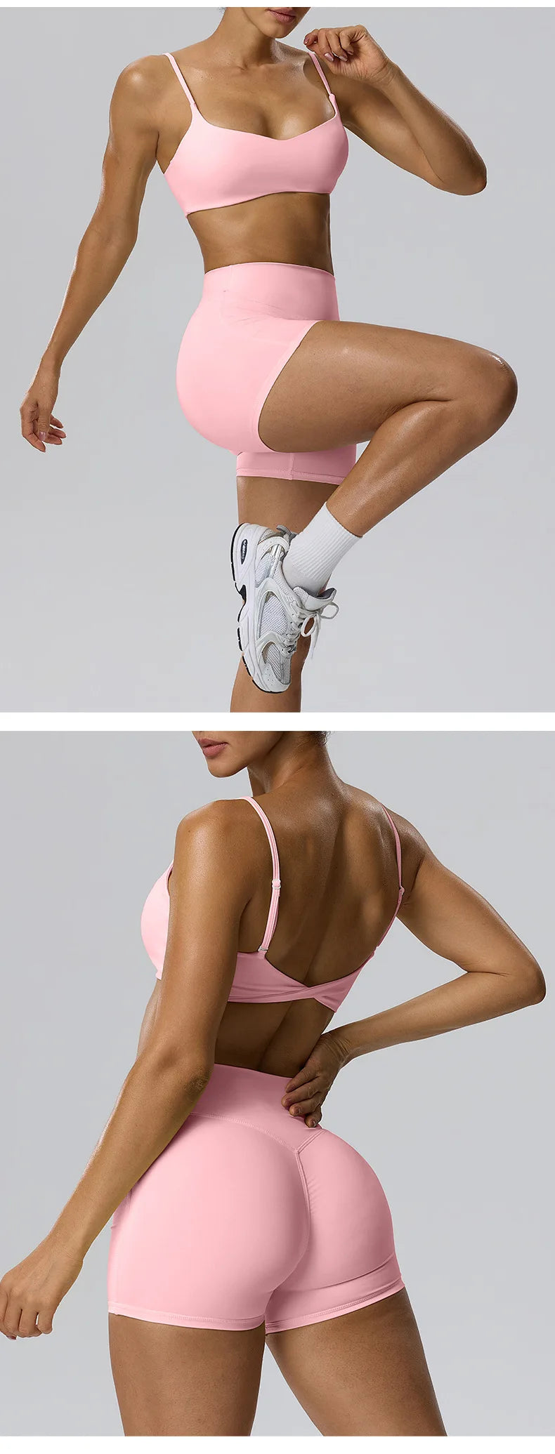 RAVGYM Set 3 en 1 — Sujetador Deportivo + Shorts + Leggings Peach Hip