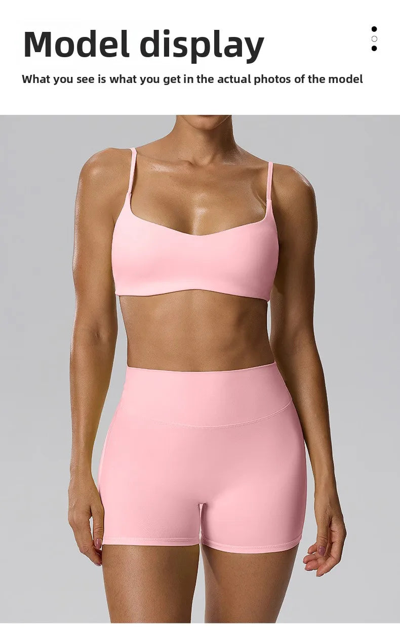 RAVGYM Set 3 en 1 — Sujetador Deportivo + Shorts + Leggings Peach Hip