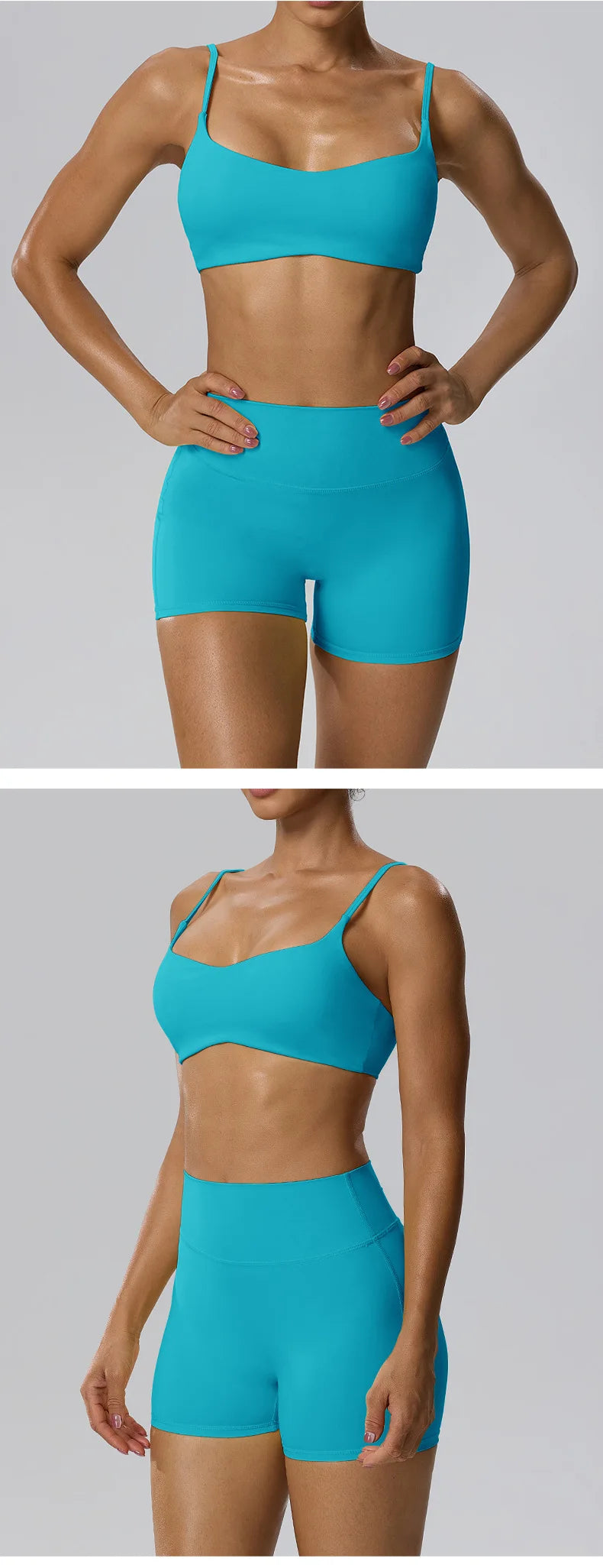 RAVGYM Set 3 en 1 — Sujetador Deportivo + Shorts + Leggings Peach Hip