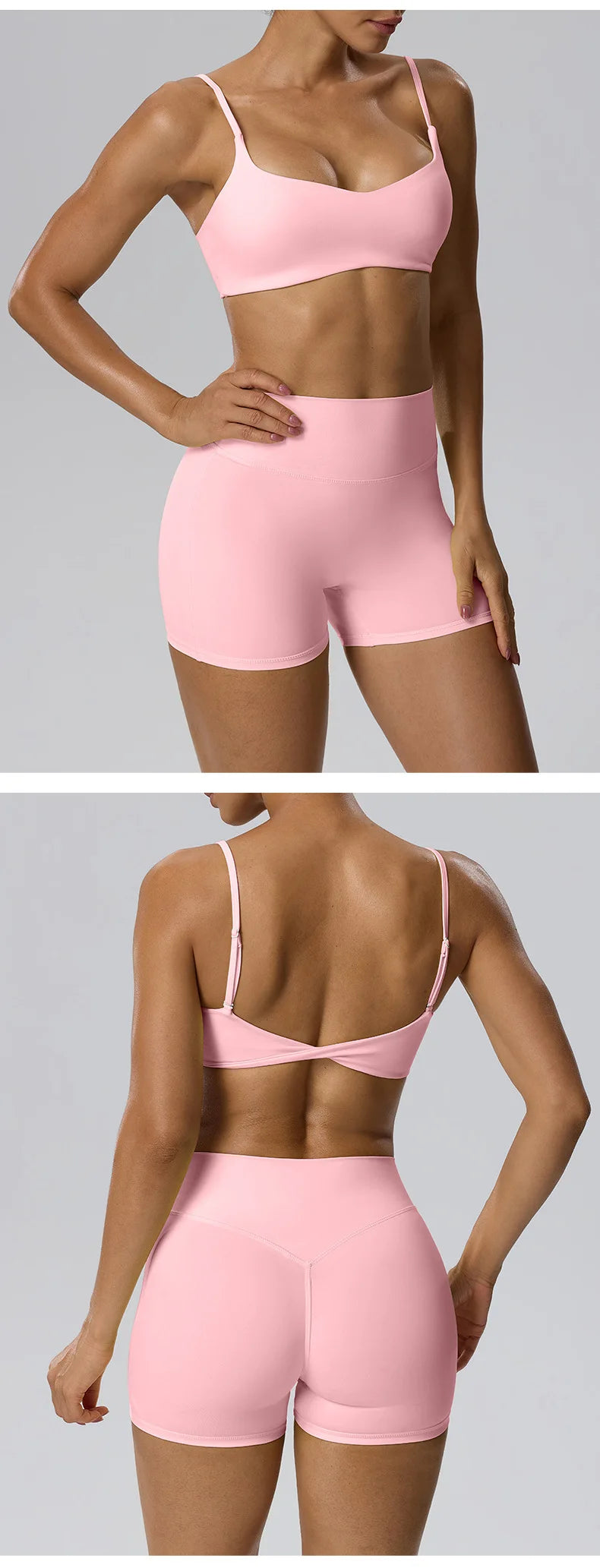 RAVGYM Set 3 en 1 — Sujetador Deportivo + Shorts + Leggings Peach Hip