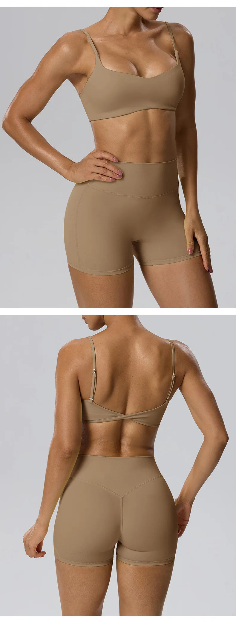 RAVGYM Set 3 en 1 — Sujetador Deportivo + Shorts + Leggings Peach Hip