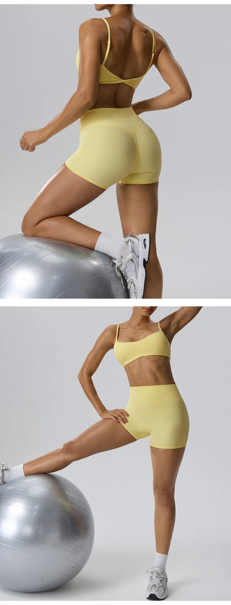 RAVGYM Set 3 en 1 — Sujetador Deportivo + Shorts + Leggings Peach Hip