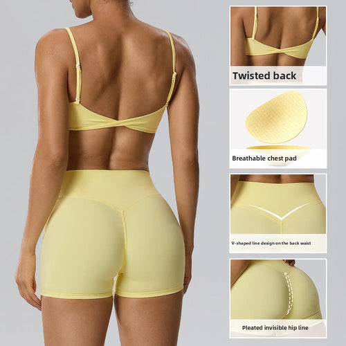 RAVGYM Set 3 en 1 — Sujetador Deportivo + Shorts + Leggings Peach Hip